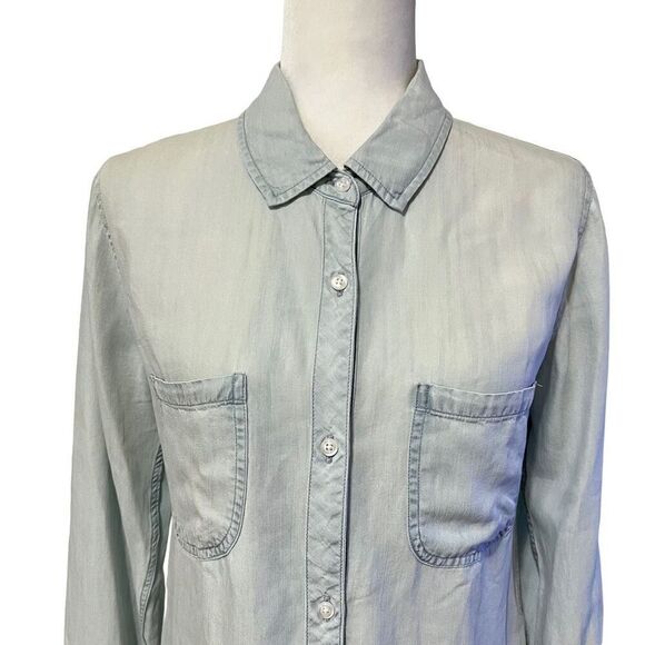Rails Light Blue Wash Small Fringed Long-Sleeve Button-Down Soft Lyocell Shirt - Picture 12 of 13